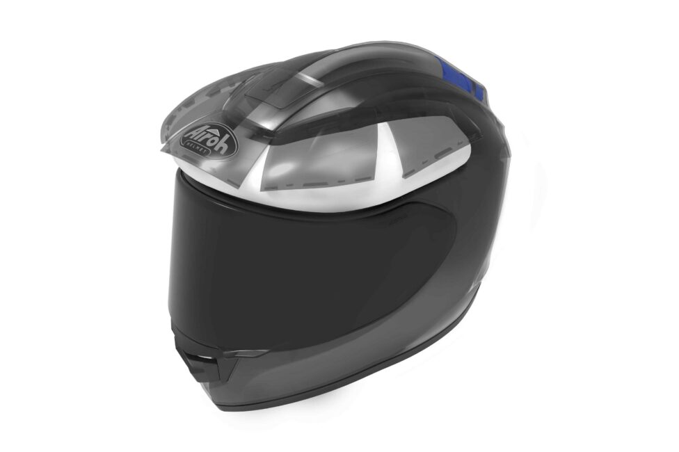 This motorcycle helmet has an integrated airbag