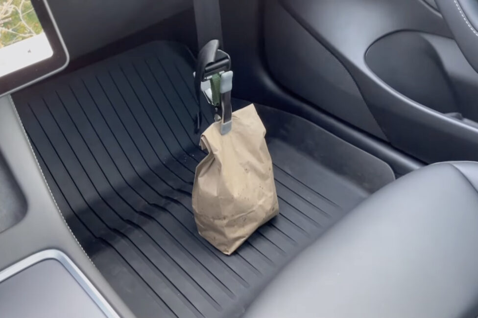 This seatbelt for shopping bags prevents them from tipping over in the car